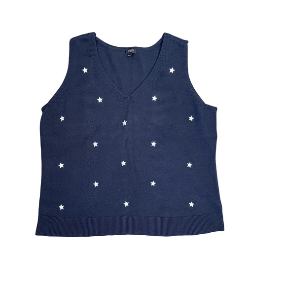 Talbots Sweaters - Talbots Womens 2X Navy Blue Star Print Cotton V-Neck Sweater Vest Sleeveless